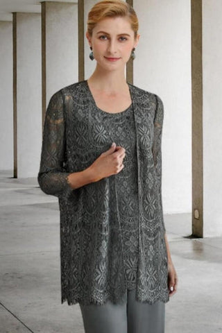 Pantsuit 3 Piece Suit Mother of the Bride Dress Plus Size With Lace