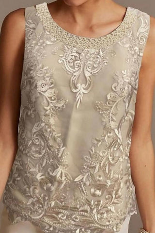 Pantsuit Mother of the Bride Dress Floor Length Chiffon Lace 3/4 Length Sleeve