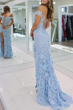 Paradis | Robe de bal longue en dentelle florale à épaules dénudées et fente