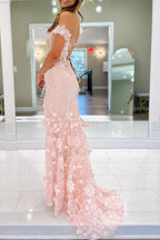 Paradis | Robe de bal longue en dentelle florale à épaules dénudées et fente