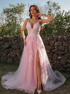 Vestido de fiesta de primavera con apliques de tul SYP19