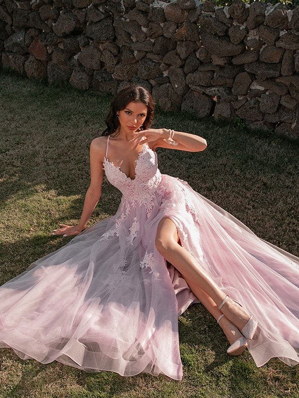 Vestido de fiesta de primavera con apliques de tul SYP19