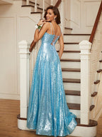 Vestido de fiesta largo con lentejuelas y brillos SYP27