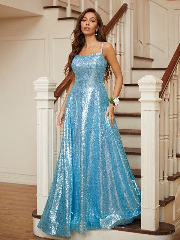 Vestido de fiesta largo con lentejuelas y brillos SYP27