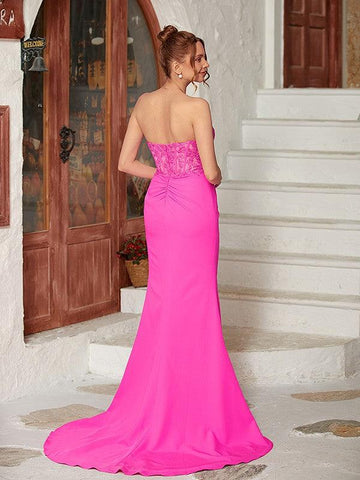 Baoleely Sheath Column Stretch Crepe Applique Sweetheart Sleeveless Sweep/Brush Train Dresses