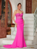 Baoleely Sheath Column Stretch Crepe Applique Sweetheart Sleeveless Sweep/Brush Train Dresses