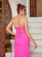Baoleely Sheath Column Stretch Crepe Applique Sweetheart Sleeveless Sweep/Brush Train Dresses
