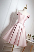 Vestido rosa perla de fiesta/regreso a casa hasta la rodilla con hombros descubiertos y volantes PD044
