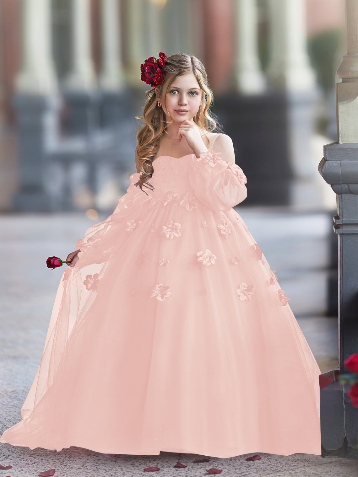 Vestidos de princesa con flores en 3D para niña 