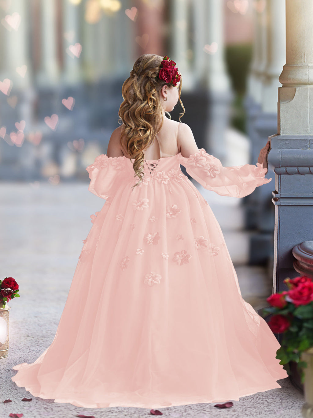 Vestidos de princesa con flores en 3D para niña 