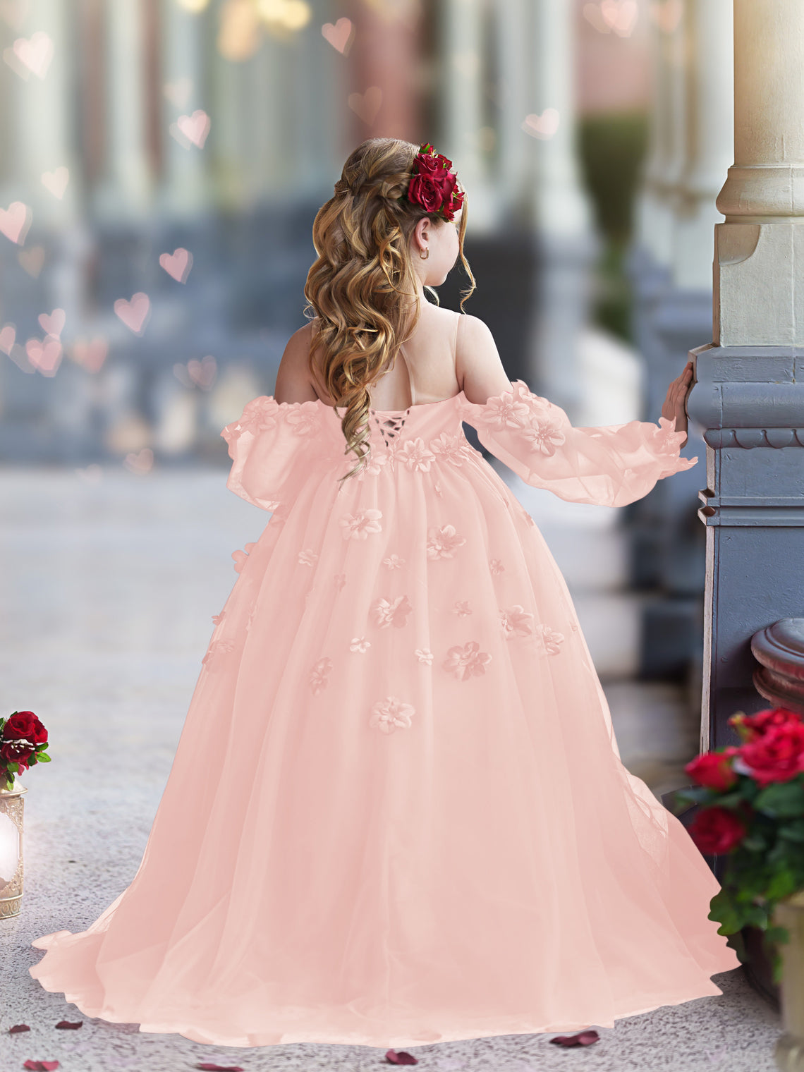 Vestidos de princesa con flores en 3D para niña 