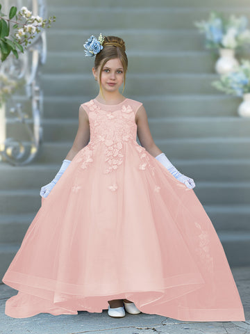 Vestido de baile de princesa Serenity con apliques de encaje y adornos de mariposas 