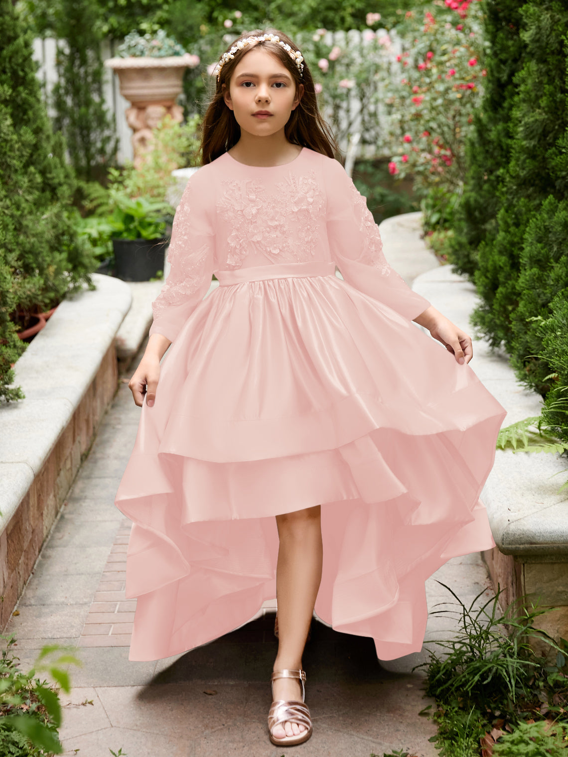 Vestido asimétrico de satén de corte A para niña de las flores 
