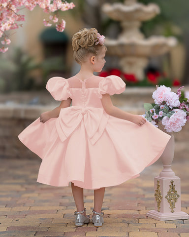 Vestido de princesa/vestido de princesa de satén hasta la rodilla para niña de las flores 
