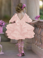 Vestido de princesa/vestido de tul hasta la rodilla para niña de las flores de cumpleaños