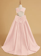 Vestido de princesa de satén con cola para niña de las flores 