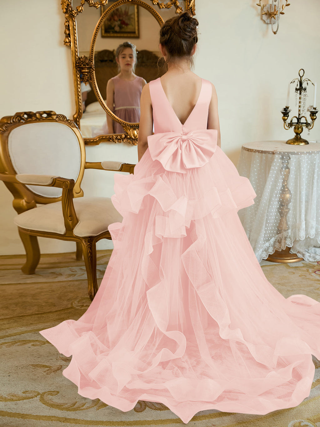 Vestido de princesa/vestido de princesa de satén y tul para niña de las flores 
