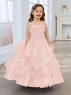 Vestido de niña de las flores de tul sin mangas, corte princesa, azul pizarra, corte en A, estilo princesa 