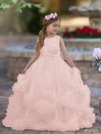 Vestido de niña de las flores de corte A, de satén y tul, hasta el suelo, con volantes en cascada. 