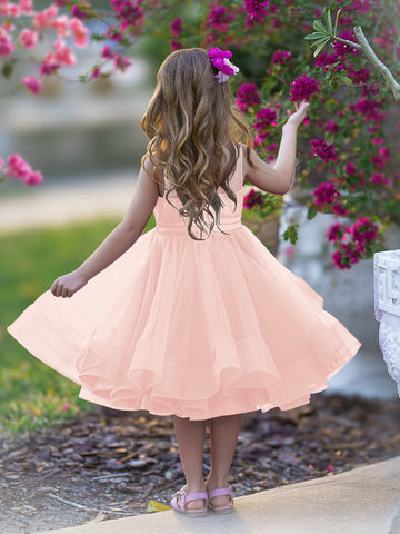 Vestido de princesa/vestido de tul hasta la rodilla para niña de las flores 