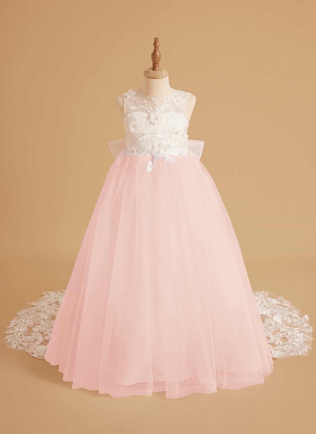 Vestido de niña de las flores sin mangas con cola desmontable de princesa de ensueño 