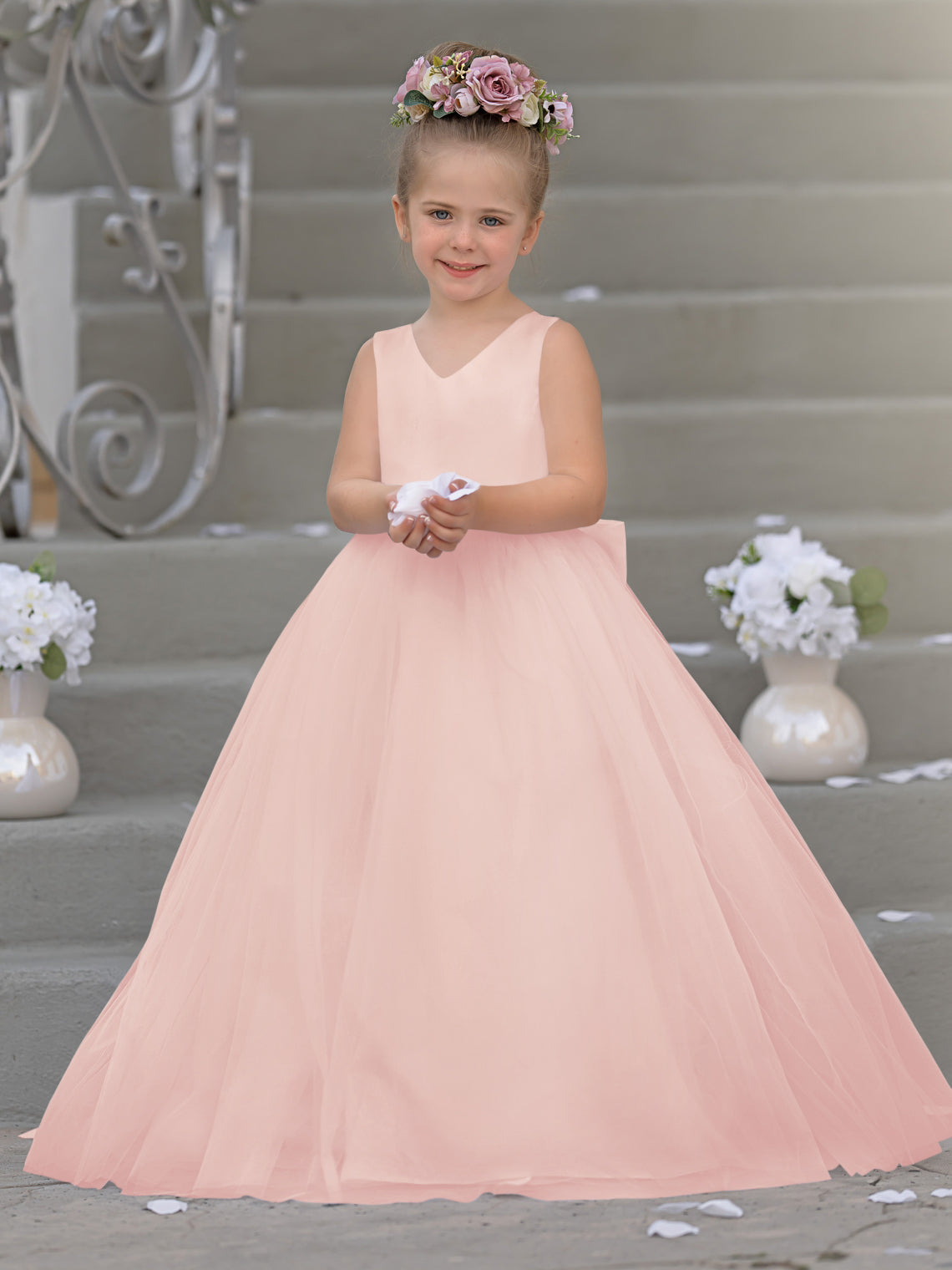 Robe de demoiselle d'honneur intemporelle en satin et tulle, coupe trapèze, sans manches 