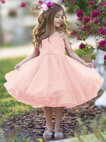 Vestido de princesa/vestido de tul hasta la rodilla para niña de las flores 