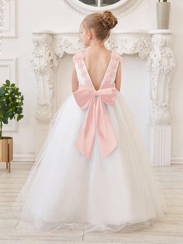 Vestido de princesa/de princesa con flores 3D de tul hasta el suelo, color marfil, para niña de las flores 