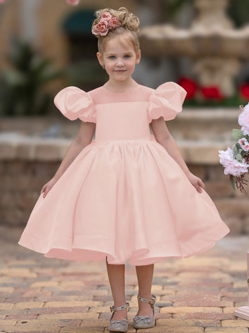 Vestido de princesa/vestido de princesa de satén hasta la rodilla para niña de las flores 