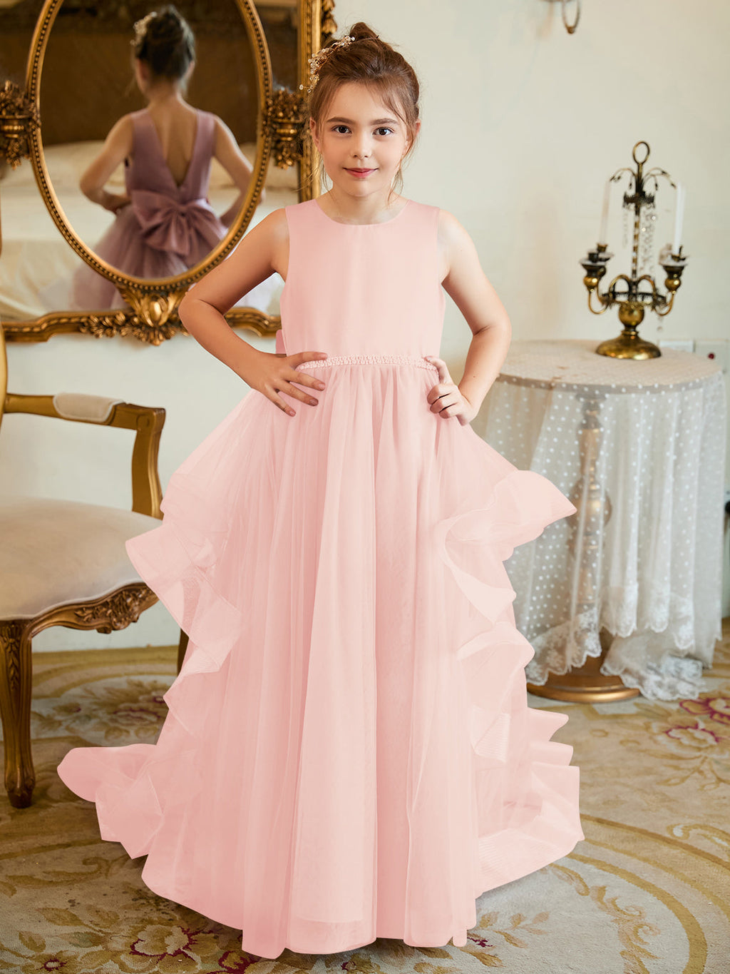Vestido de princesa/vestido de princesa de satén y tul para niña de las flores 
