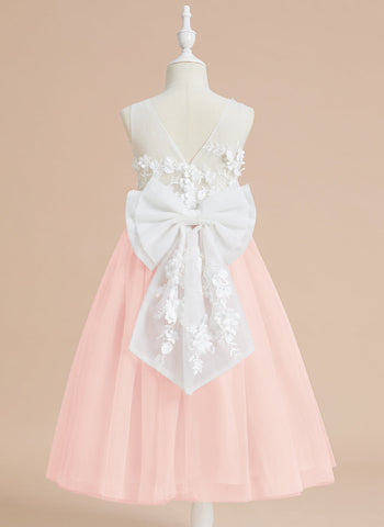 Floral Lace and Large Bow Tea-length Dress