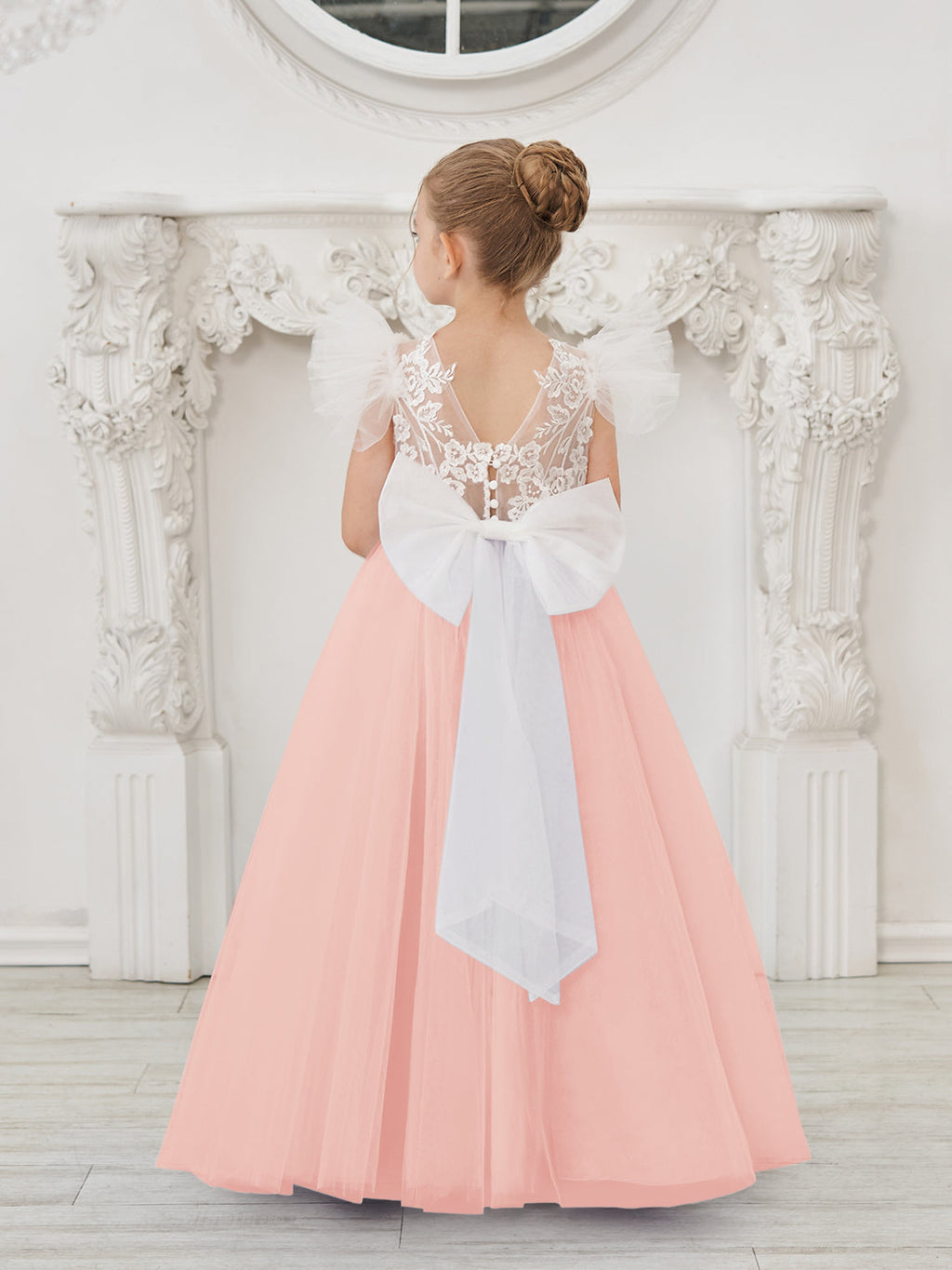 Robe de demoiselle d'honneur à traîne en tulle et dentelle amovible 