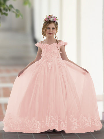 Vestido de gala/princesa rosa con cola de encaje para cumpleaños 