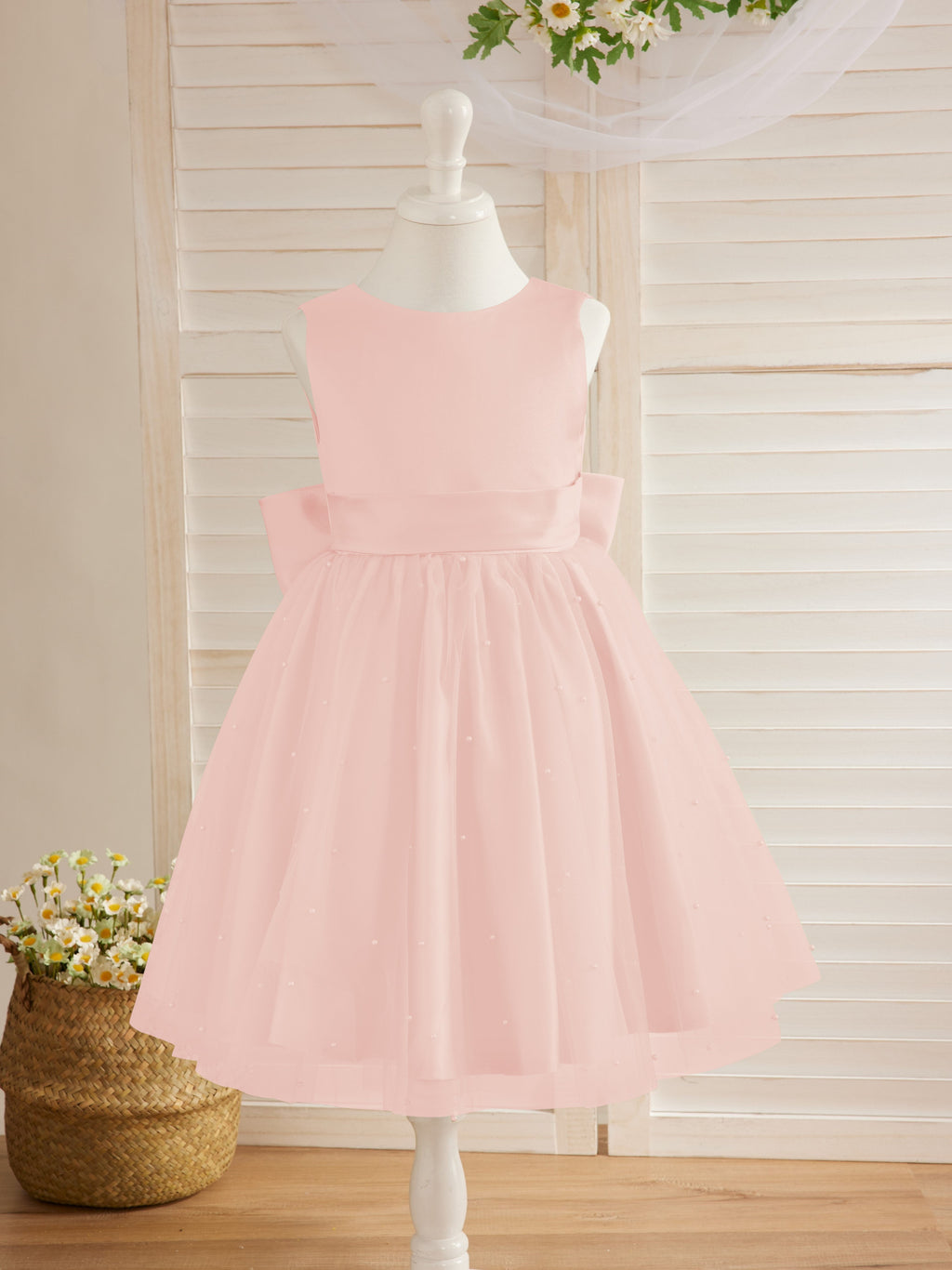 Vestido de princesa/vestido de princesa de satén y tul hasta la rodilla para niña de las flores 