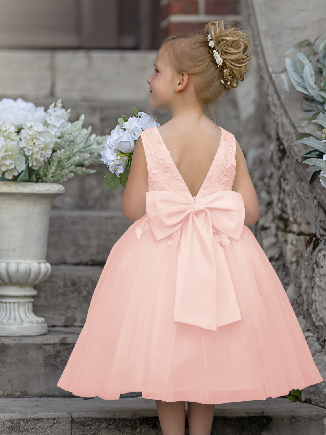 Vestido de niña de las flores sin mangas de tul y encaje hasta la rodilla 