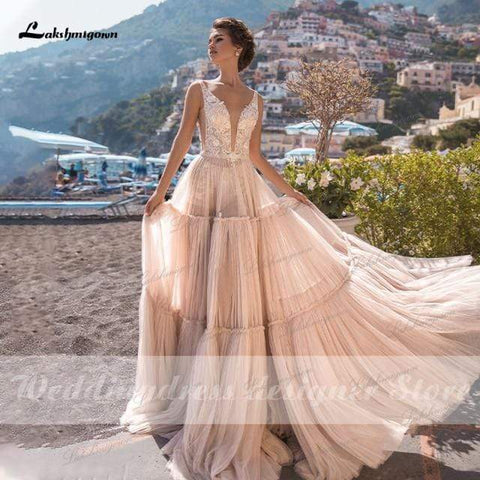 Robe de mariée Baoleely col en V style country en tulle et plage