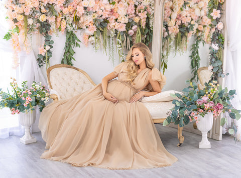 Vestidos de maternidad con mangas abullonadas para baby shower Vestido de maternidad de gasa