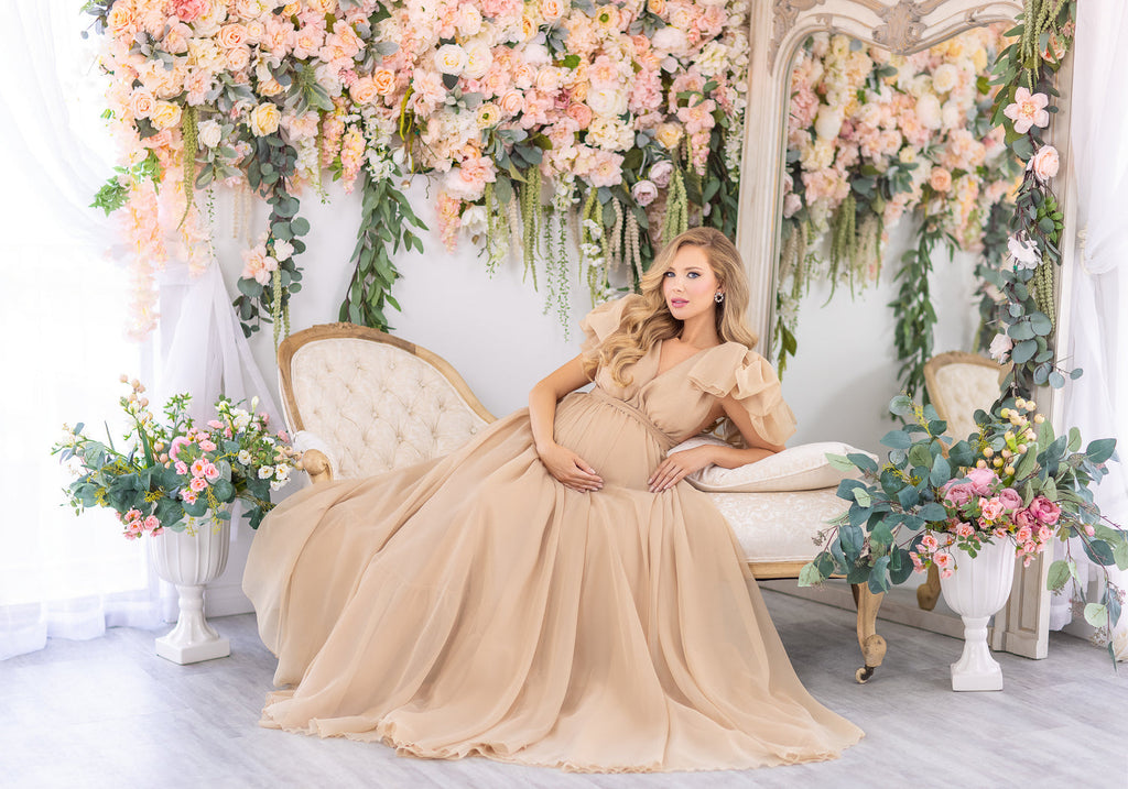 Vestidos de maternidad con mangas abullonadas para baby shower Vestido de maternidad de gasa
