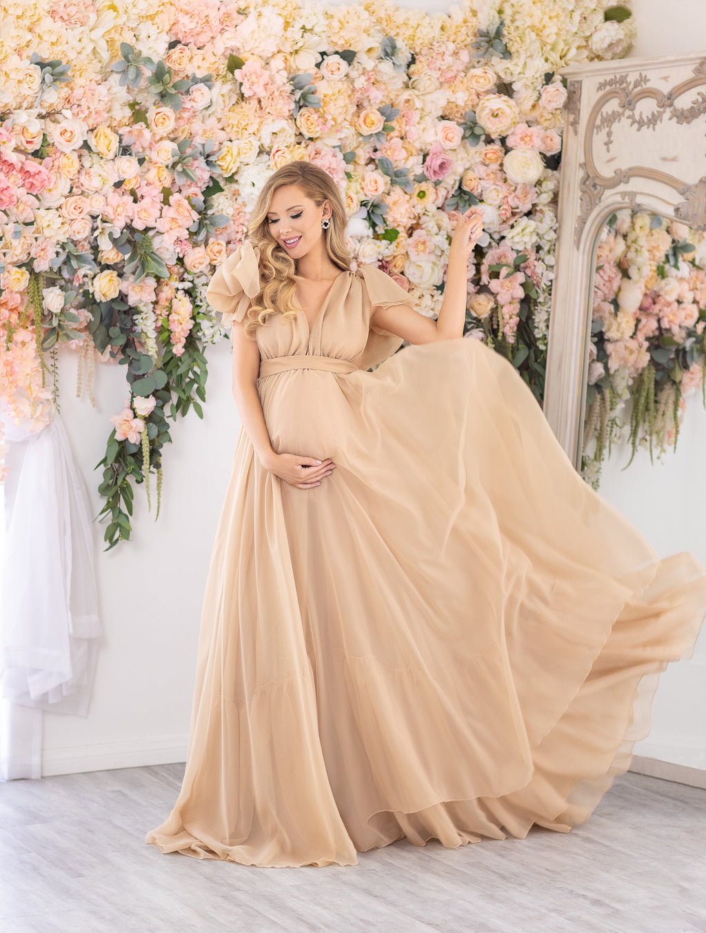 Vestidos de maternidad con mangas abullonadas para baby shower Vestido de maternidad de gasa