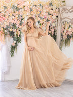 Vestidos de maternidad con mangas abullonadas para baby shower Vestido de maternidad de gasa