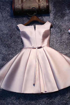 Robe de soirée courte en satin rose à lacets, coupe trapèze, référence PD046
