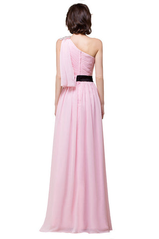 Pink A-line One-shoulder Ruffle Chiffon Bridesmaid Dresses