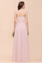 Vestido rosa para dama de honor, estilo halter, largo hasta el suelo, de gasa, ideal para bodas en la playa o fiestas.