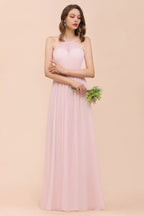 Vestido rosa para dama de honor, estilo halter, largo hasta el suelo, de gasa, ideal para bodas en la playa o fiestas.