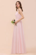 Vestido rosa para dama de honor, estilo halter, largo hasta el suelo, de gasa, ideal para bodas en la playa o fiestas.