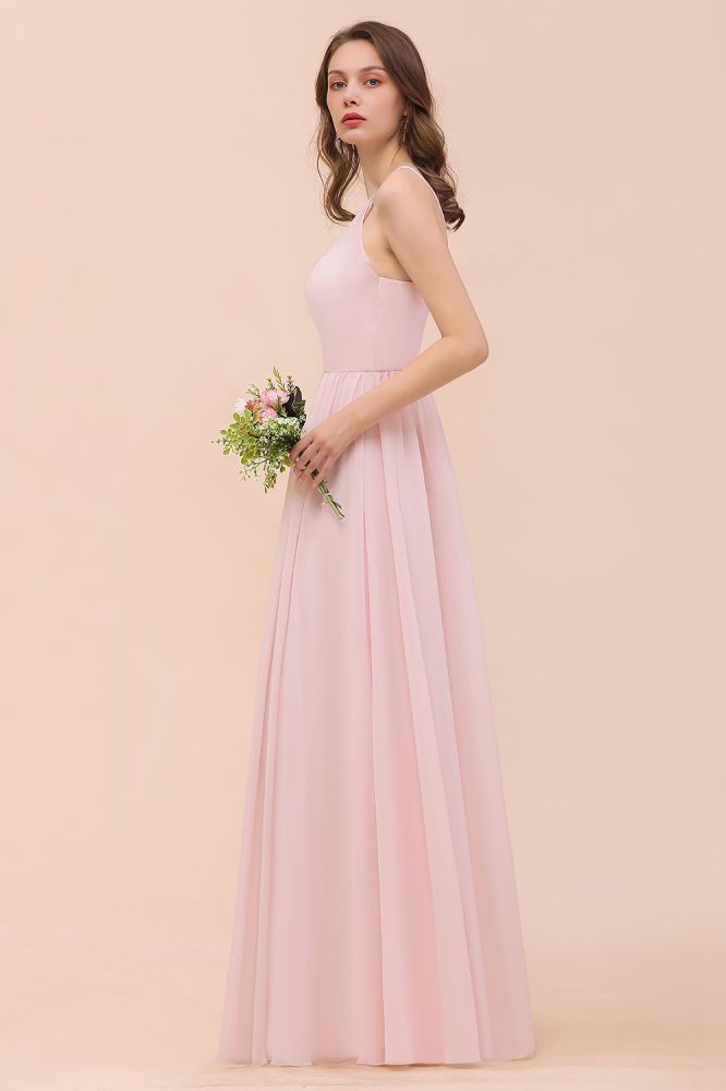 Vestido rosa para dama de honor, estilo halter, largo hasta el suelo, de gasa, ideal para bodas en la playa o fiestas.