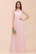 Vestido rosa para dama de honor, estilo halter, largo hasta el suelo, de gasa, ideal para bodas en la playa o fiestas.