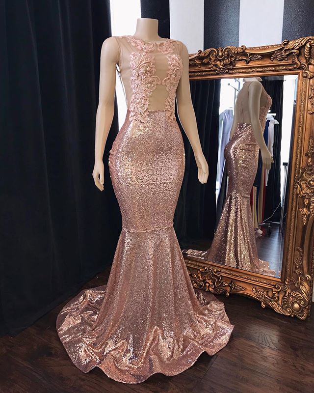 Vestidos de fiesta de sirena con lentejuelas rosas, vestidos largos de noche de tul sin espalda