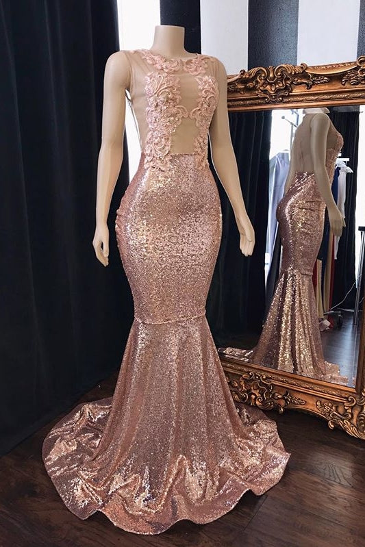 Vestidos de fiesta de sirena con lentejuelas rosas, vestidos largos de noche de tul sin espalda