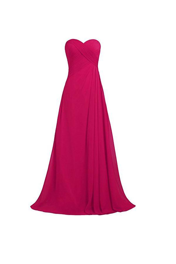 Vestido de dama de honor largo rosa sin tirantes, de gasa, para boda o baile de graduación BD009